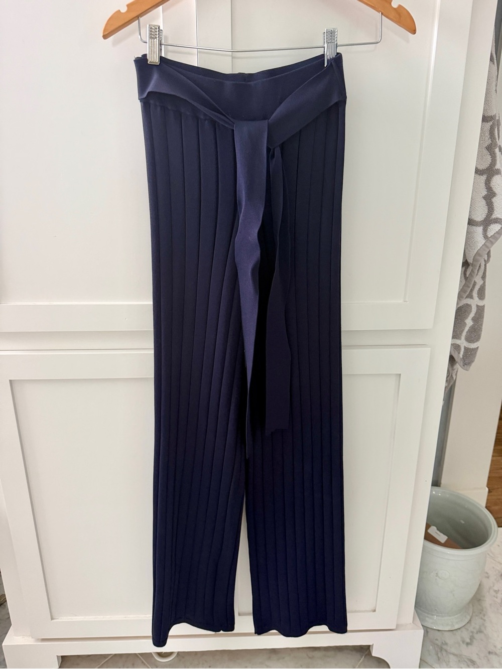 Jonathan Simkhai Navy Pleated Wide-Leg Tie-Waist Pants